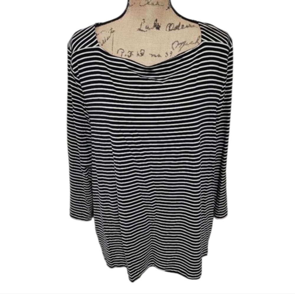 Talbots Woman 3X Black White Striped Boat Neck 3/4 Sleeve‎ Lyocell Knit Top